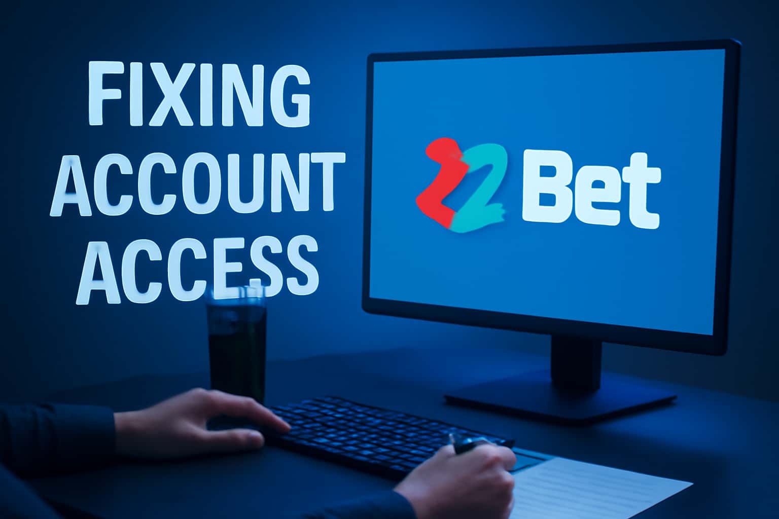 An informational graphic depicting troubleshooting for account access on the 22 Bet platform.