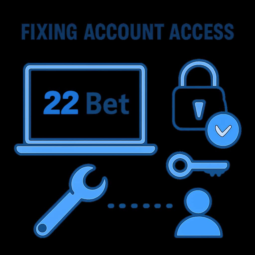 An educational diagram illustrating the steps to troubleshoot account access issues on 22 Bet.