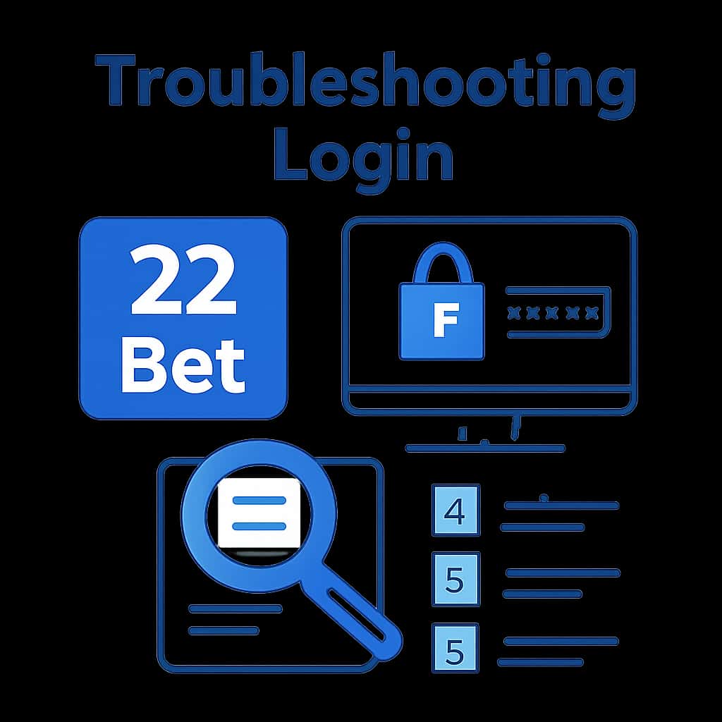An educational diagram detailing the troubleshooting steps for 22 Bet login.